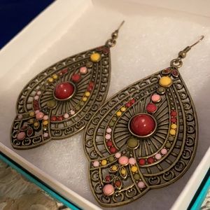 Boho Maroon and Metallic Drop Earrings
